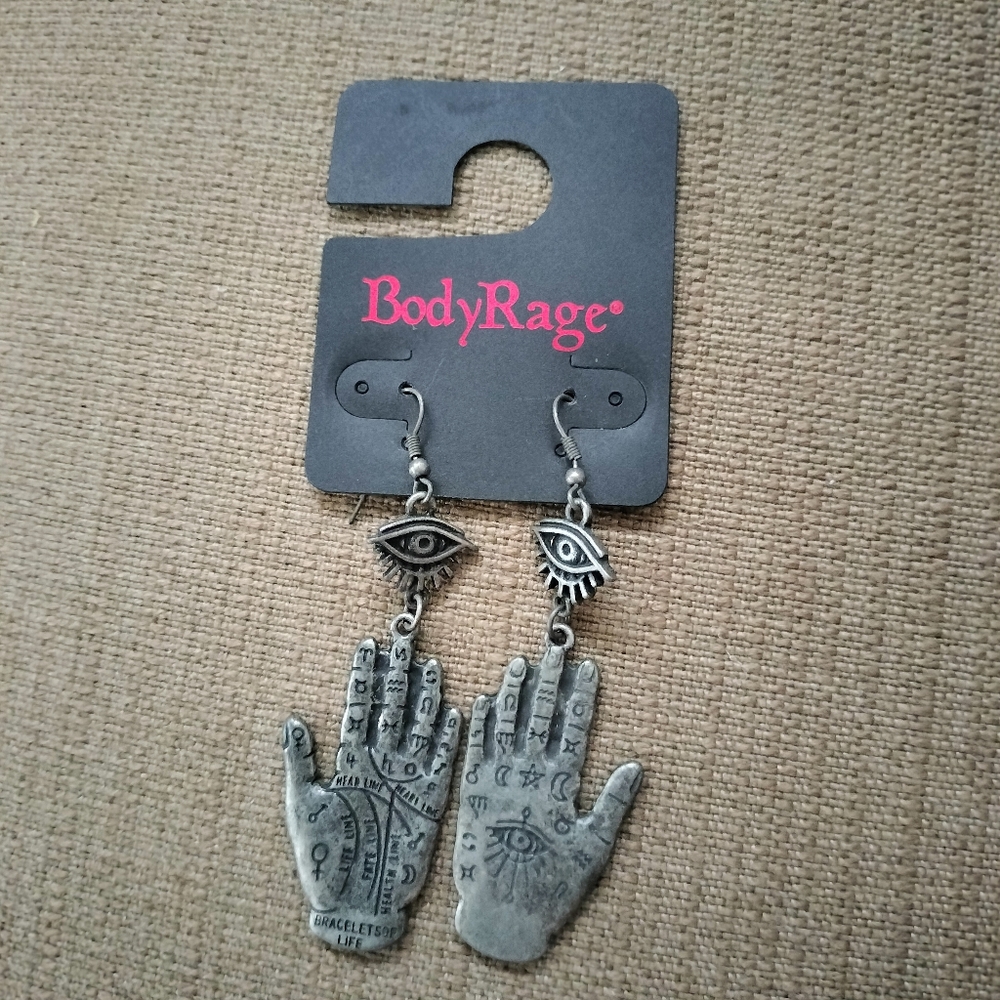 Silver Palm Reading Dangle Earrings - Spencer's